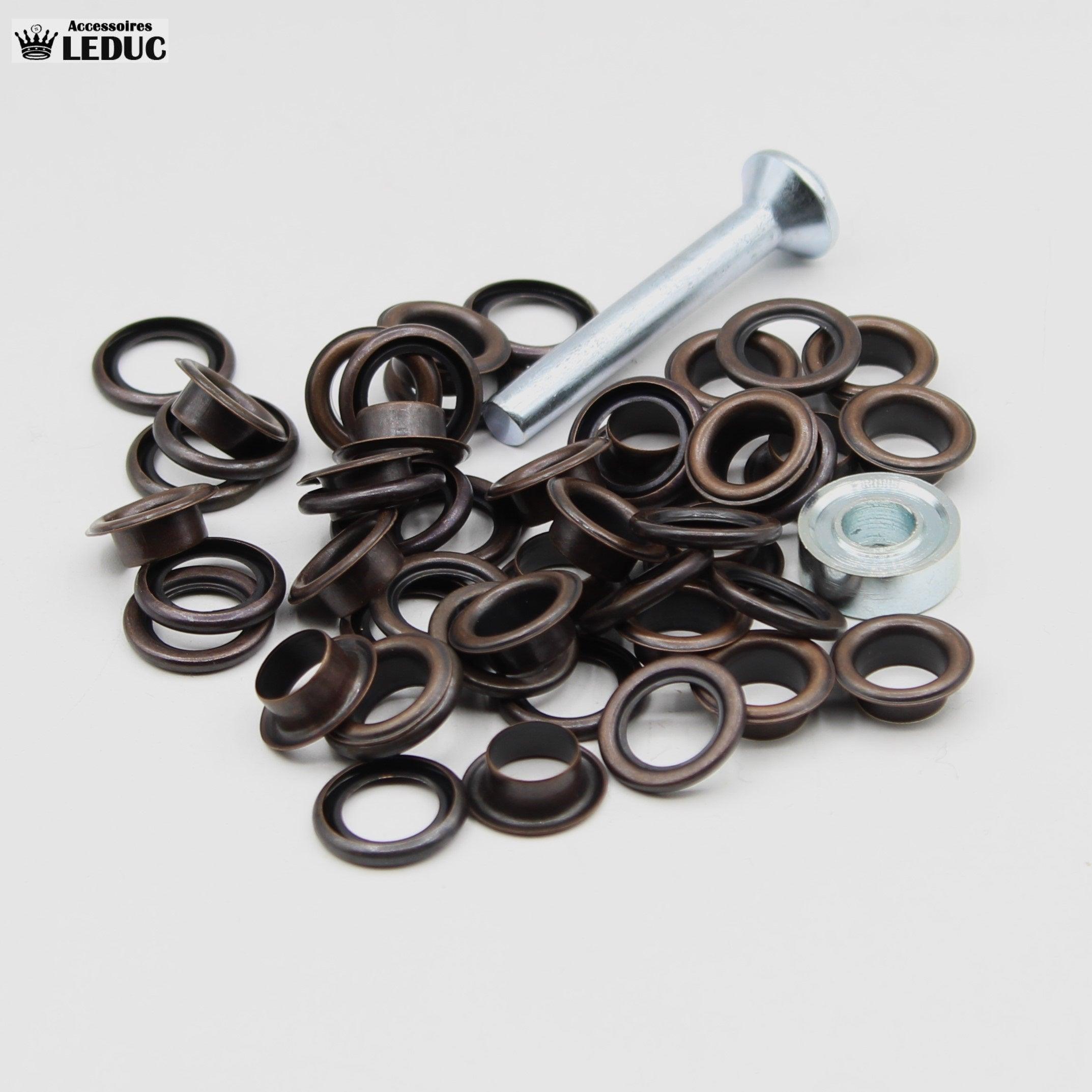 Eyelets Gold , Silver, Bronze, Gunmetal and Rust with Tool - ACCESSOIRES LEDUC BV