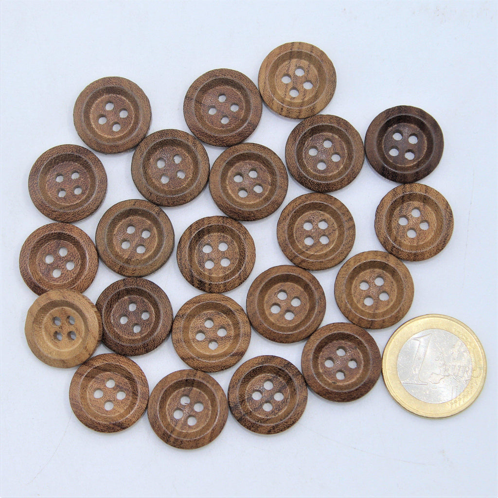 Chocolate Wooden Buttons 4 holes #KB44003 - ACCESSOIRES LEDUC