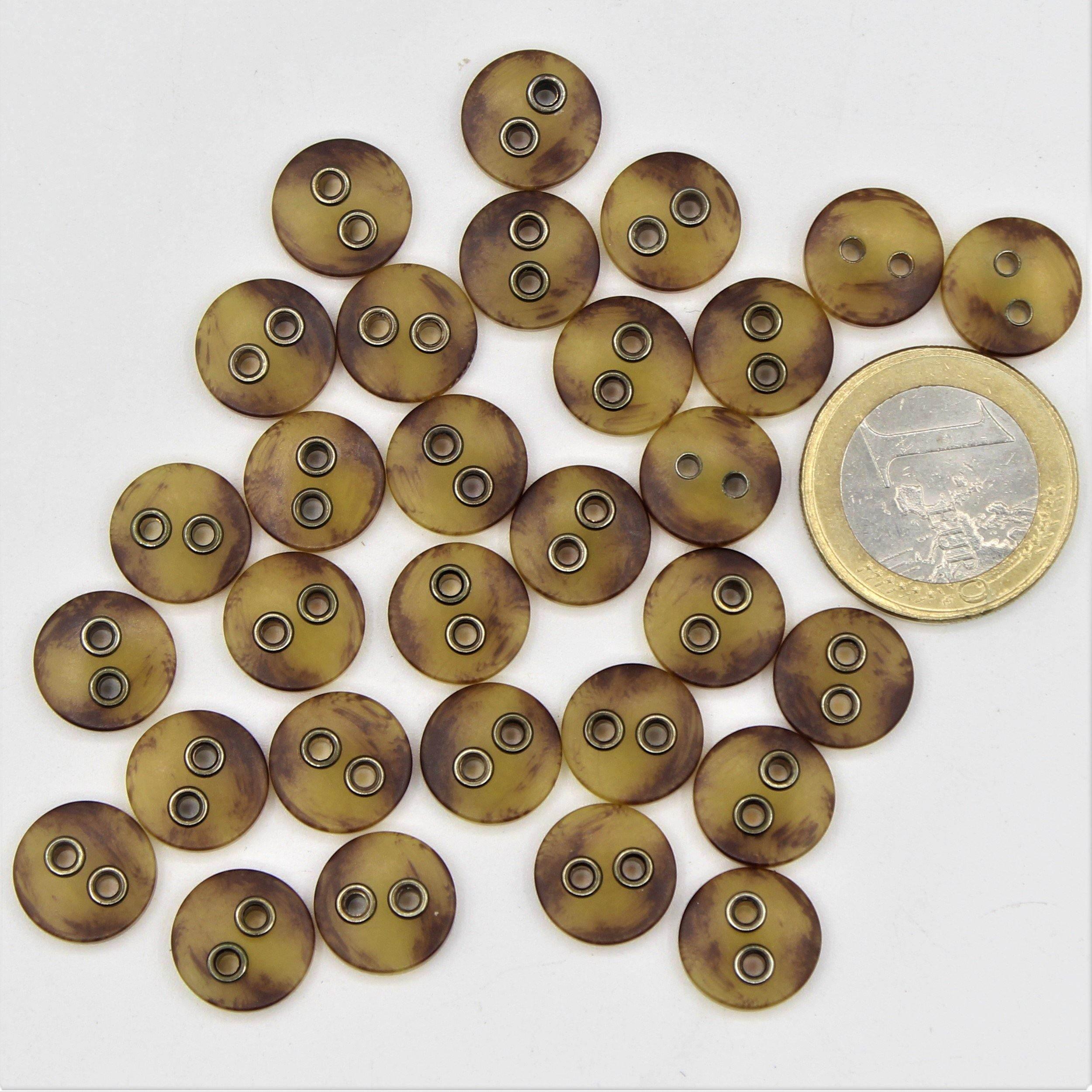 Compound Tortoiseshell Button with 2 Gold Metal Holes #KC24000 - ACCESSOIRES LEDUC BV