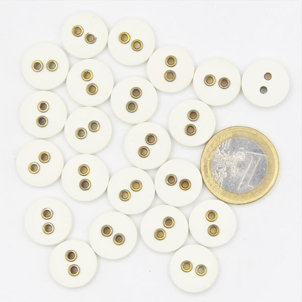 Compound White Button with 2 Gold Metal Holes #KC24001 - ACCESSOIRES LEDUC