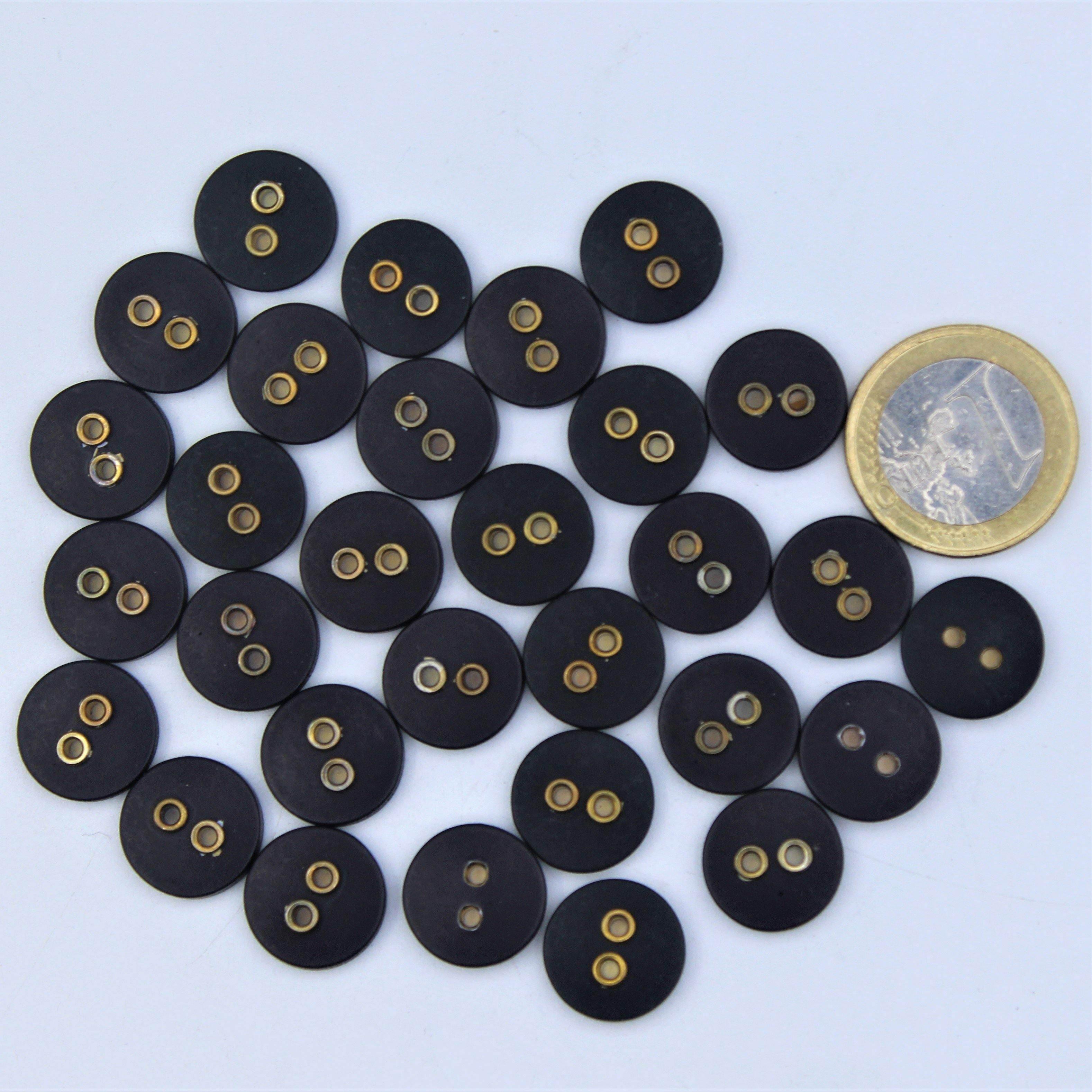 Compound Black Button with 2 Gold Metal Holes #KC24002 - ACCESSOIRES LEDUC BV