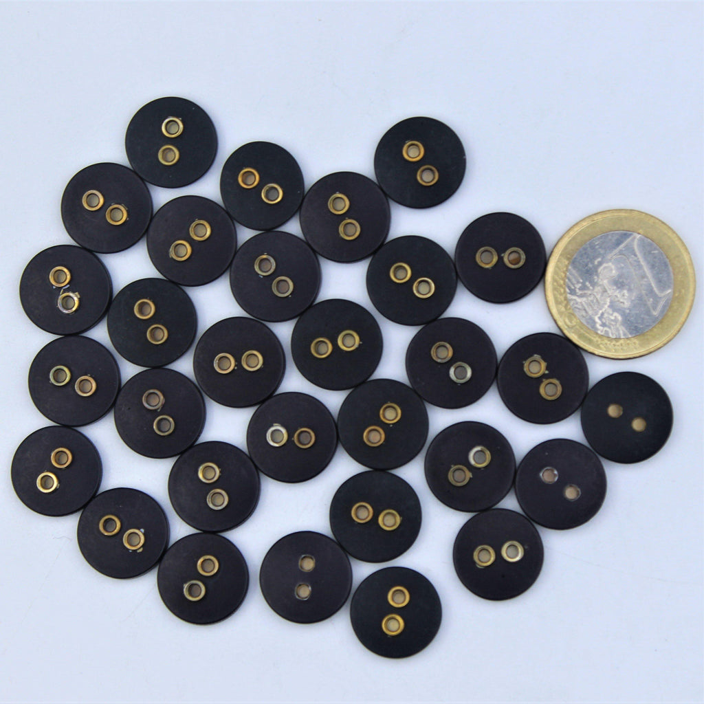 Compound Black Button with 2 Gold Metal Holes #KC24002 - ACCESSOIRES LEDUC