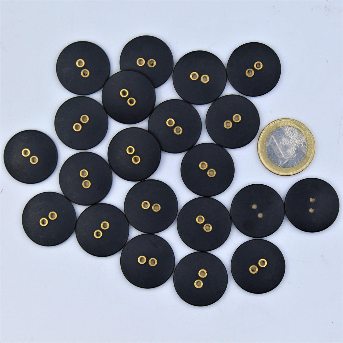 Compound Black Button with 2 Gold Metal Holes #KC24002 - ACCESSOIRES LEDUC