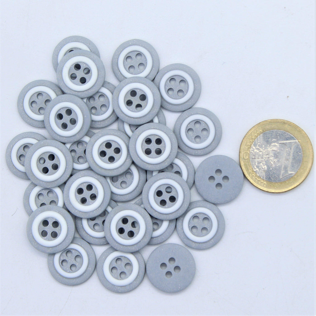Granit Grey Button with White circle  4 holes #KC44000 - ACCESSOIRES LEDUC