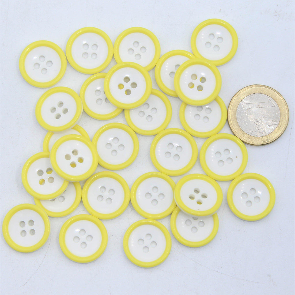 White&Yellow Compound Button 4 holes #KC44001 - ACCESSOIRES LEDUC