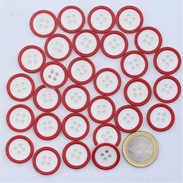 White&Red Compound Button 4 holes #KC44003 - ACCESSOIRES LEDUC BV