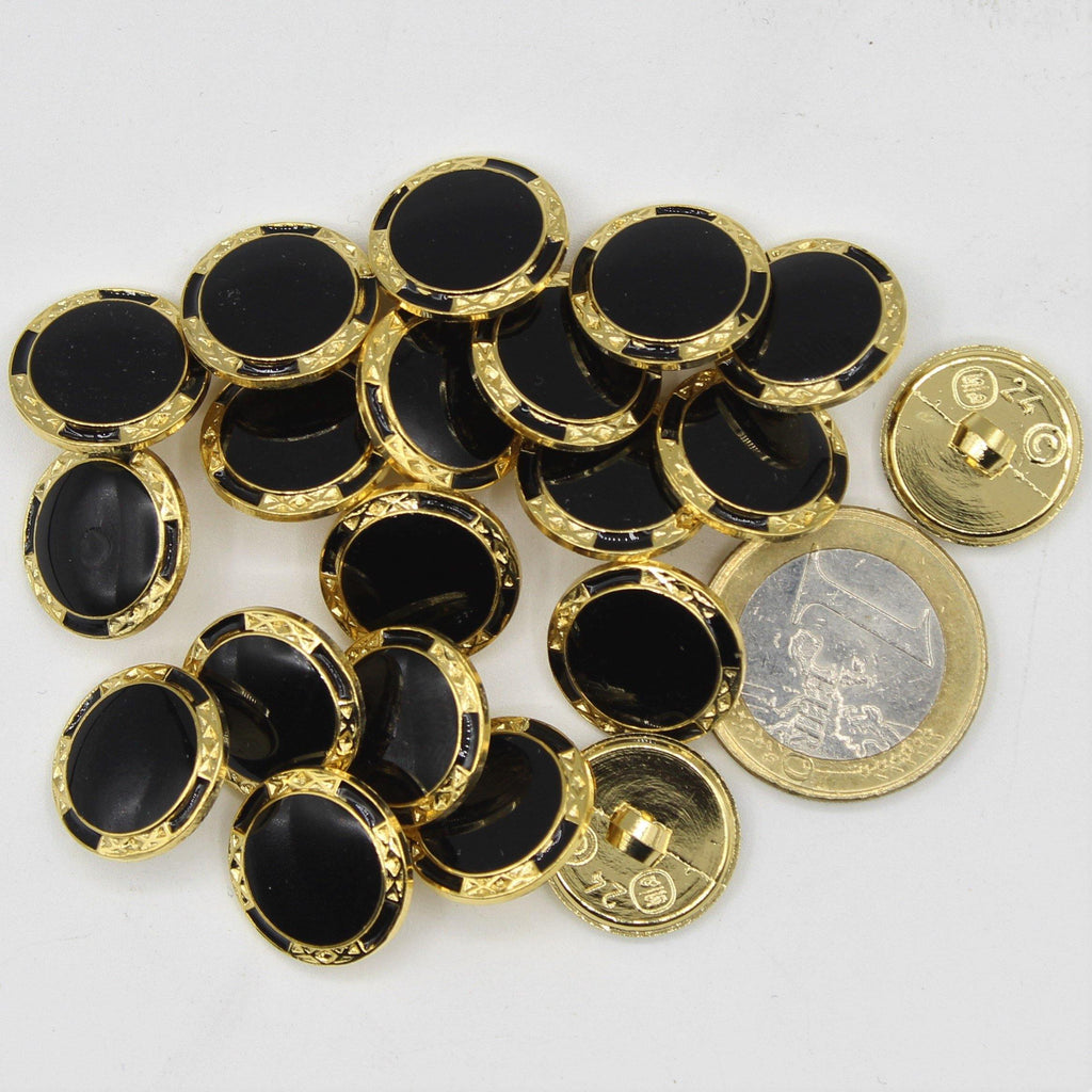 Botón de vástago de nailon circular negro y dorado sobre fondo negro # KCQ4000 - ACCESSOIRES LEDUC