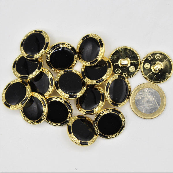 Black&Gold Circle Nylon Shank Button on Black background #KCQ4000 - ACCESSOIRES LEDUC BV