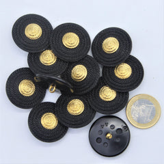 Black Shield with Gold Center   Shank button #KCQ4002 - ACCESSOIRES LEDUC