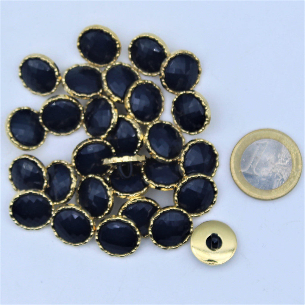 Reflective Navy  Shank Lady Button with Gold Outline   #KCQ4004 - ACCESSOIRES LEDUC