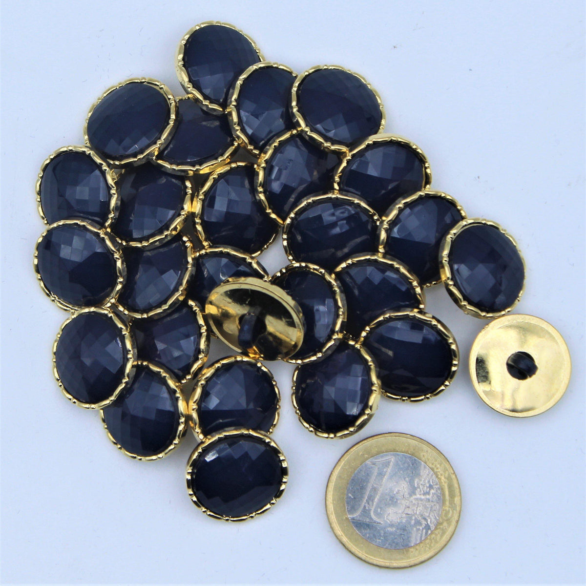 Reflective Navy  Shank Lady Button with Gold Outline   #KCQ4004 - ACCESSOIRES LEDUC