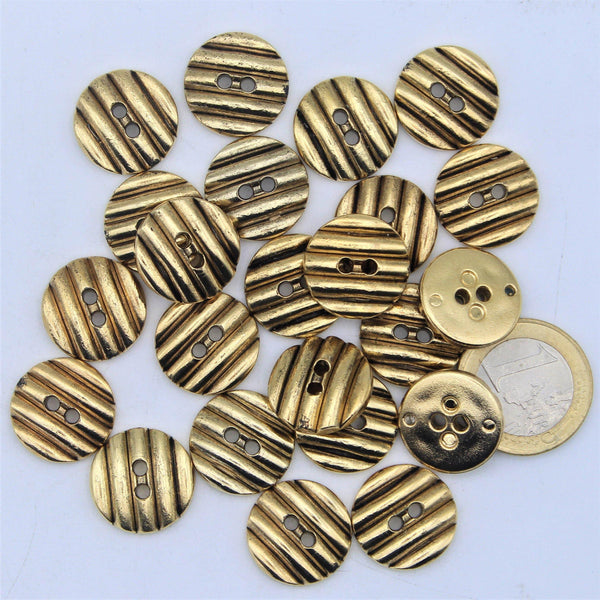 Gold Metal Button 2 holes with Groove Chips #KM24001 - ACCESSOIRES LEDUC BV