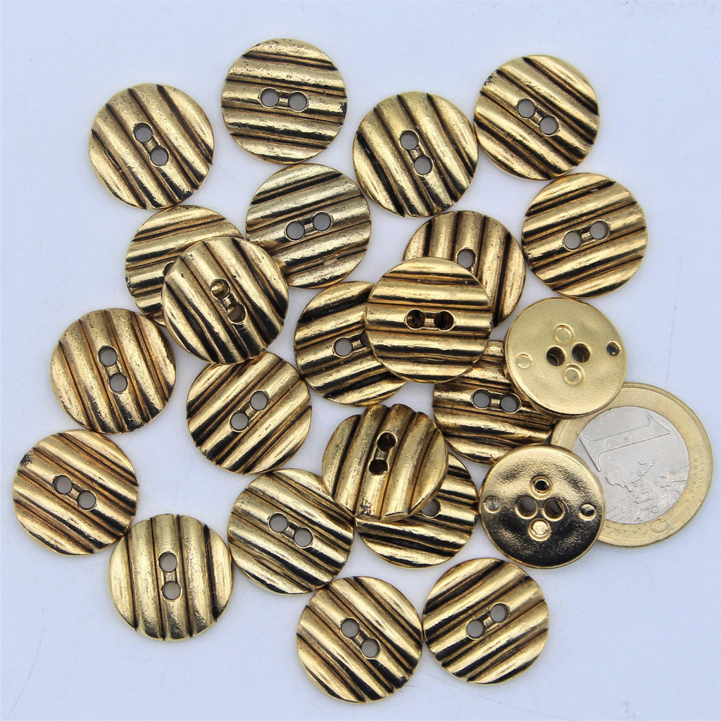 Gold Metal Button 2 holes with Groove Chips #KM24001 - ACCESSOIRES LEDUC