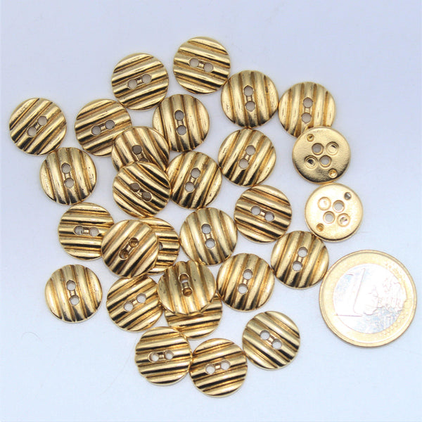 Gold Metallknopf 2 Löcher mit Rillenchips #KM24001 - ZUBEHÖR LEDUC