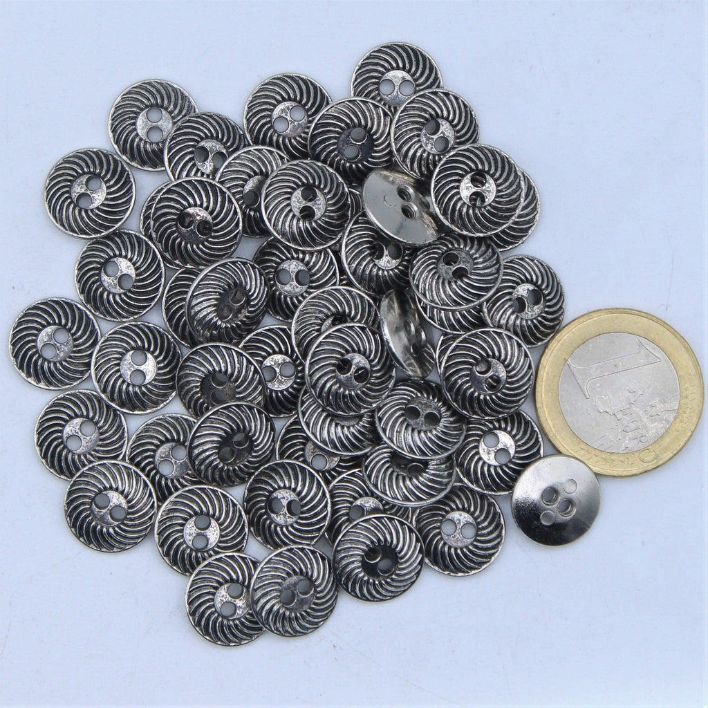 Old Silver Metal Spiral Button 2 Holes #KM24004 - ACCESSOIRES LEDUC