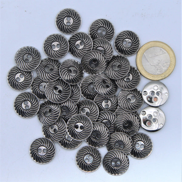 Old Silver Metal Spiral Button 2 Holes #KM24004 - ACCESSOIRES LEDUC