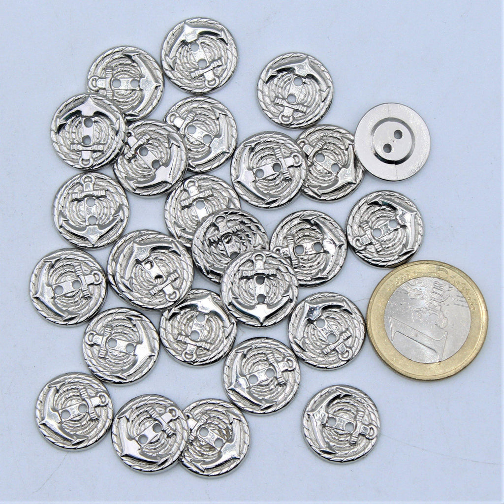 Silver Metal 2 holes Anchor Button #KM24006 - ACCESSOIRES LEDUC