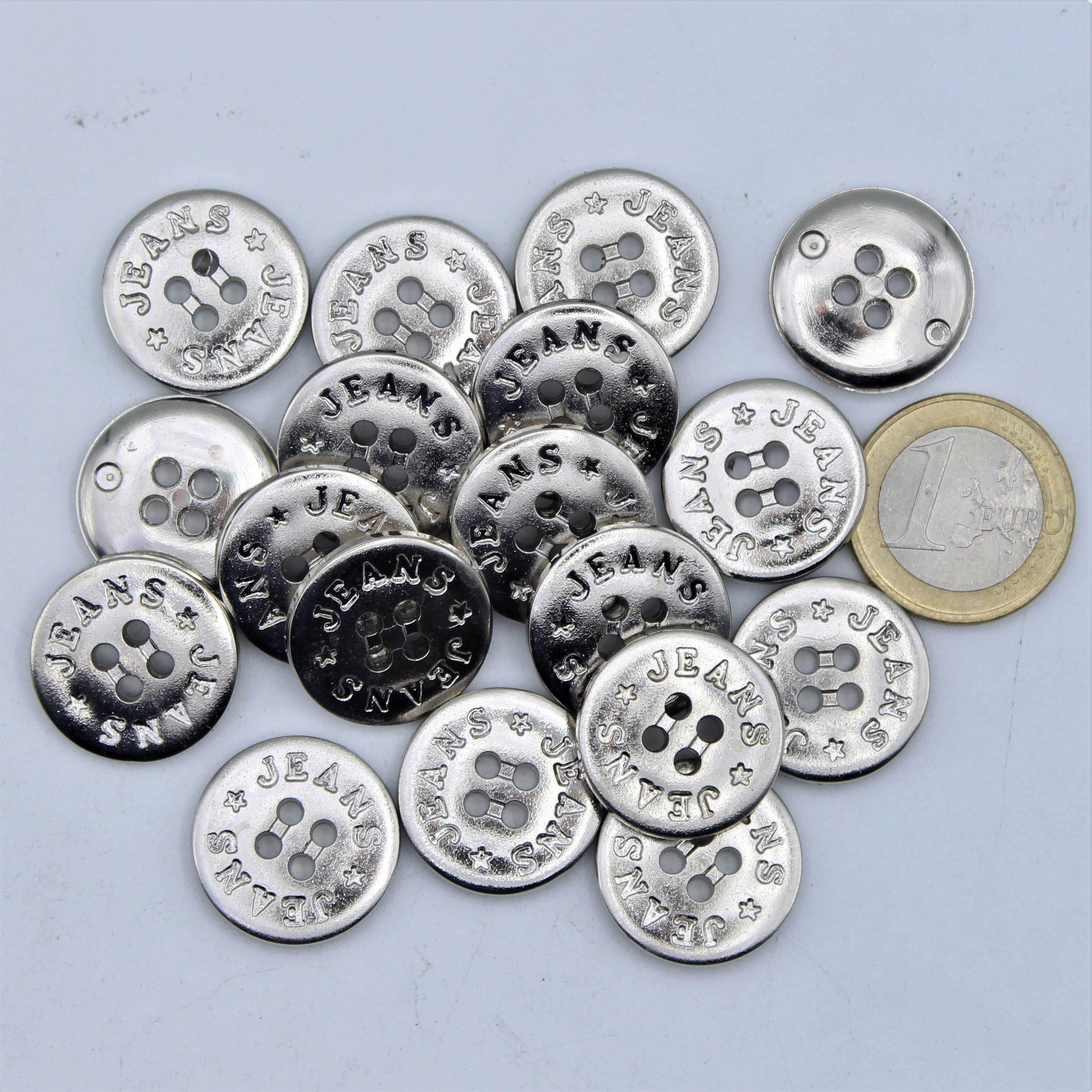 Silver Metal Jeans Button 4 holes #KM44001 - ACCESSOIRES LEDUC BV