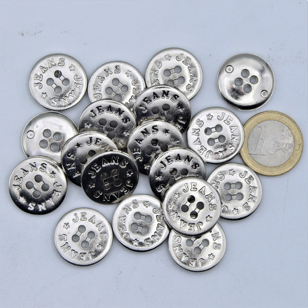 Silver Metal Jeans Button 4 holes #KM44001 - ACCESSOIRES LEDUC