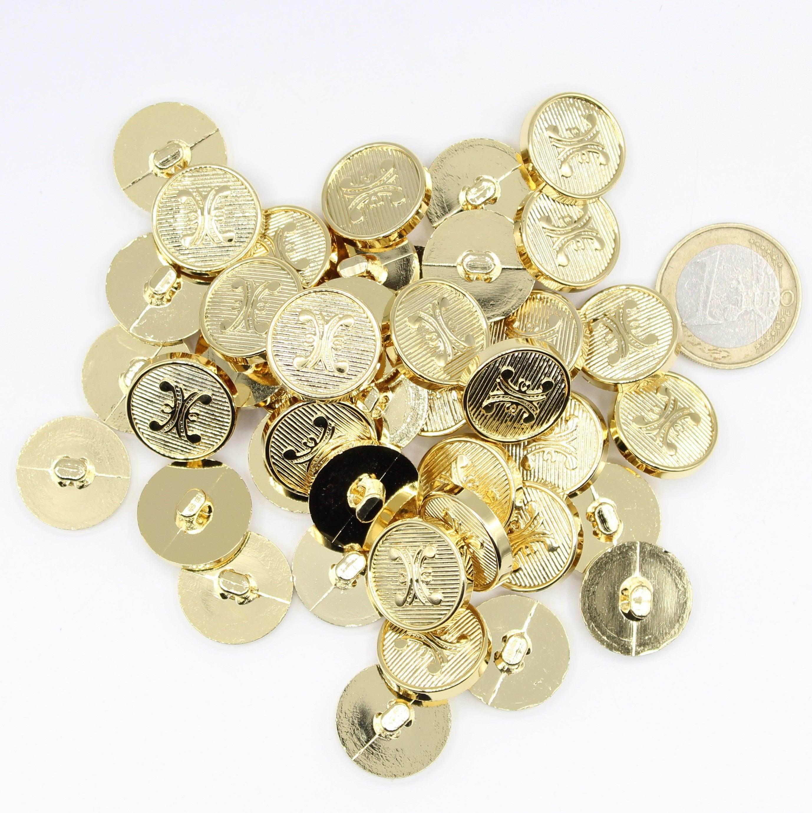 Gold Metal Crest H with lines style Vintage Blazer Buttons #KMQ012 - ACCESSOIRES LEDUC BV