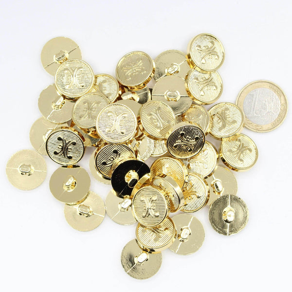 Gold Metal Crest H with lines style Vintage Blazer Buttons #KMQ012 - ACCESSOIRES LEDUC BV