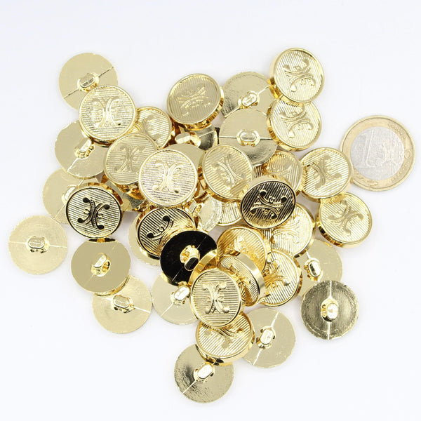 Gold Metal Crest H with lines style Vintage Blazer Buttons #KMQ012 - ACCESSOIRES LEDUC