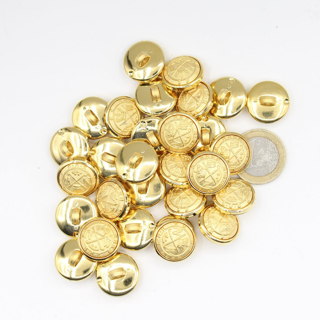 Gold Metal Crest Button Military style Vintage Blazer Buttons #KMQ017 - ACCESSOIRES LEDUC