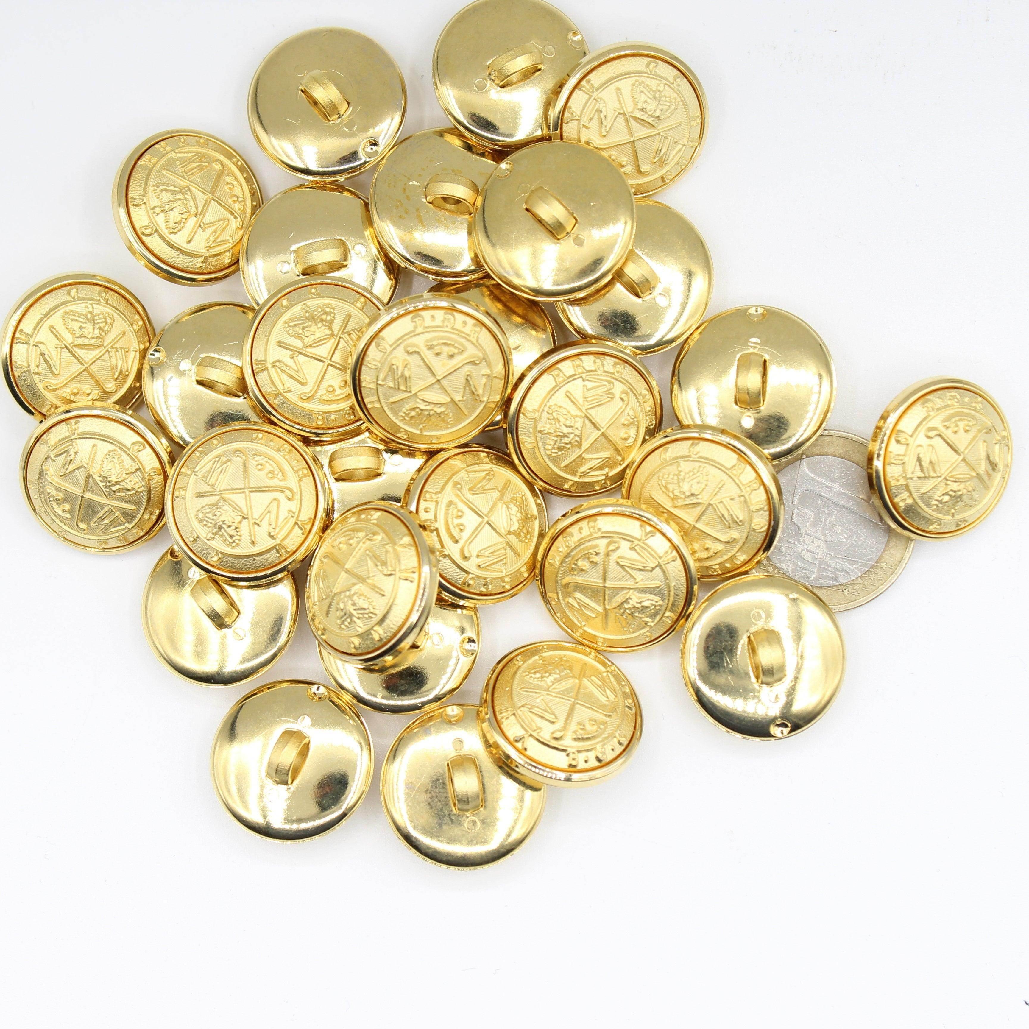 Gold Nylon Metalized Crest Button Military style Vintage Blazer Buttons #KMQ017 - ACCESSOIRES LEDUC BV