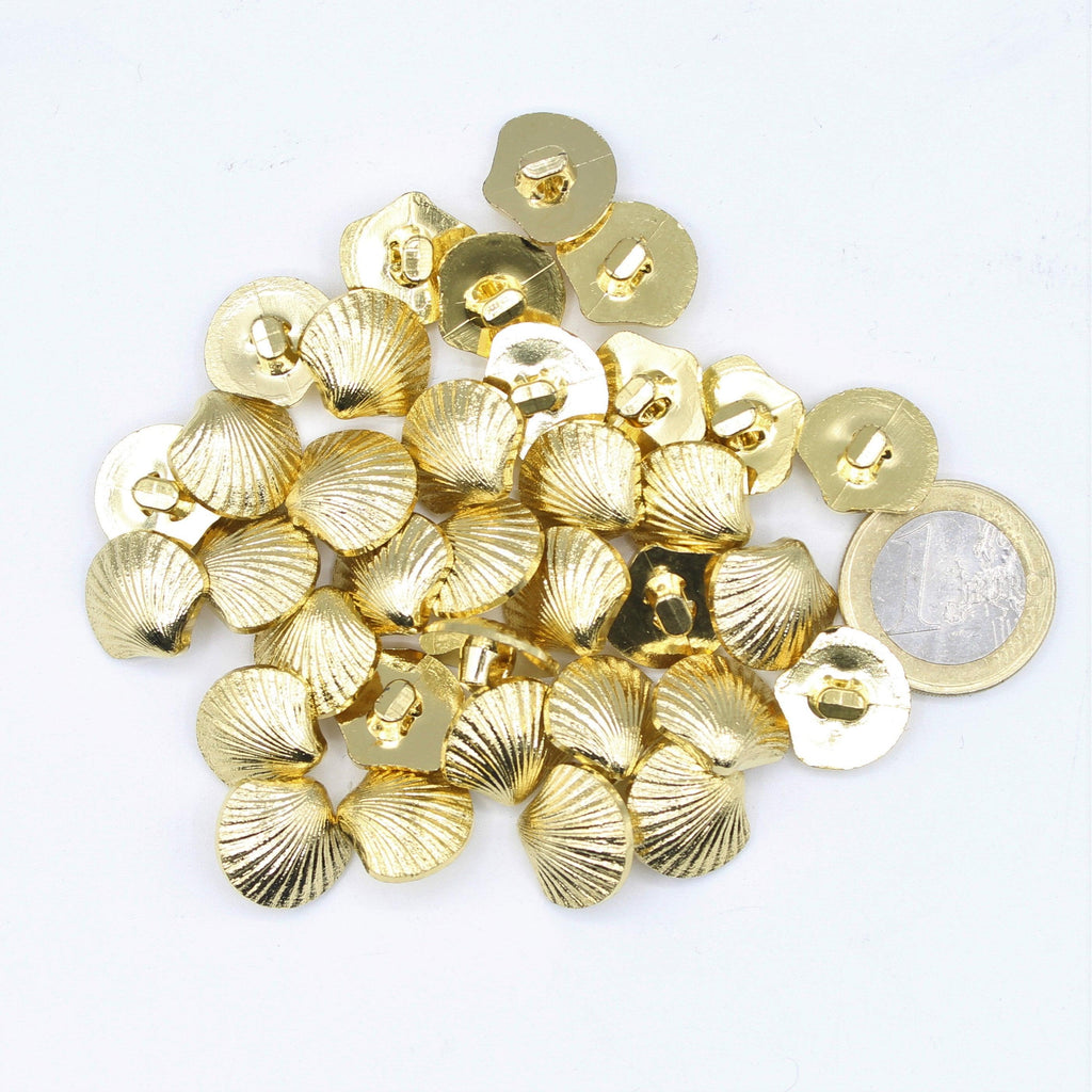Gold Metal Shell Vintage Blazer Shank Buttons #KMQ042 - ACCESSOIRES LEDUC