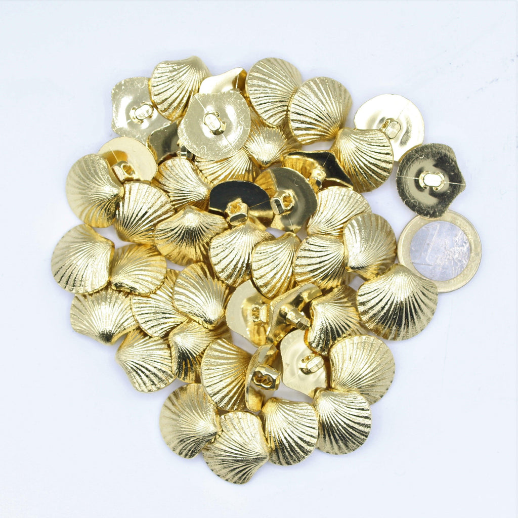 Gold Metal Shell Vintage Blazer Shank Buttons #KMQ042 - ACCESSOIRES LEDUC