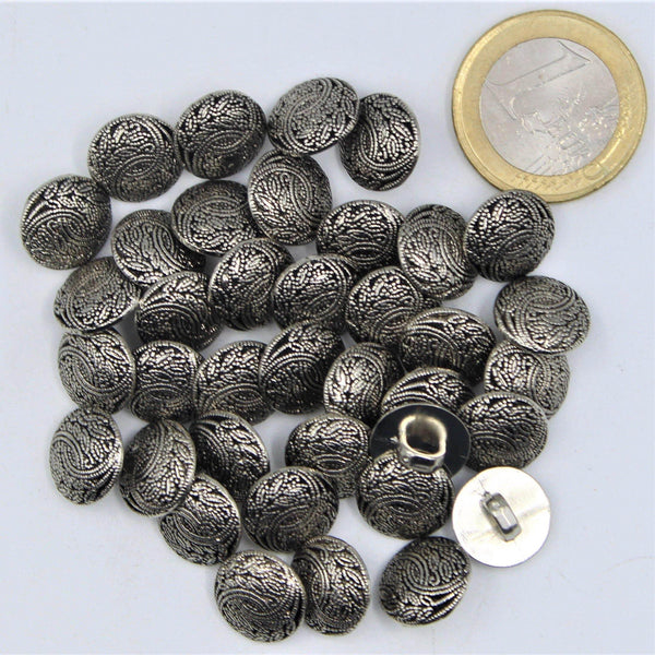 Old Silver Metal Shank Button with Flower Branch #KMQ4001 - ACCESSOIRES LEDUC BV