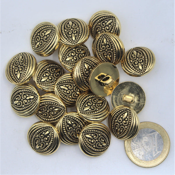 Gold Metal Shank Button with Spade Pattern #KMQ4002 - ACCESSOIRES LEDUC