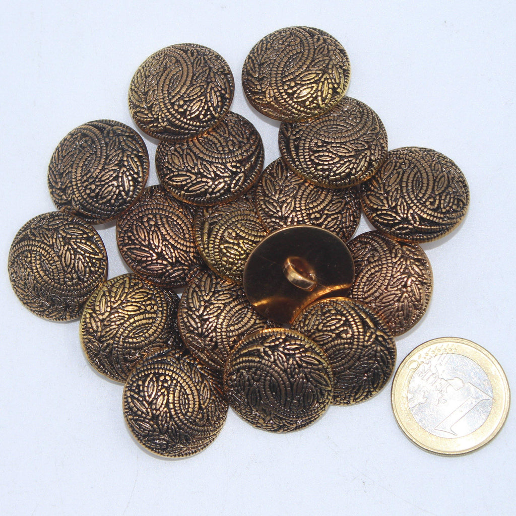 Golden Metal Shank Button With Flower Branch   #KMQ4003 - ACCESSOIRES LEDUC