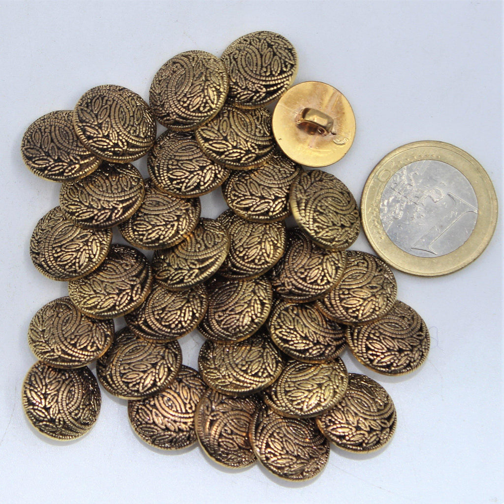 Golden Metal Shank Button With Flower Branch   #KMQ4003 - ACCESSOIRES LEDUC