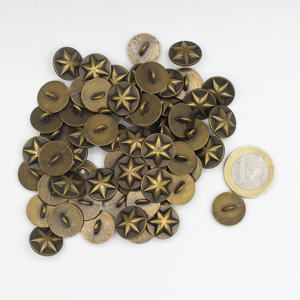 Copper Metal Shank Button with Star Pattern #KMQ4004 - ACCESSOIRES LEDUC