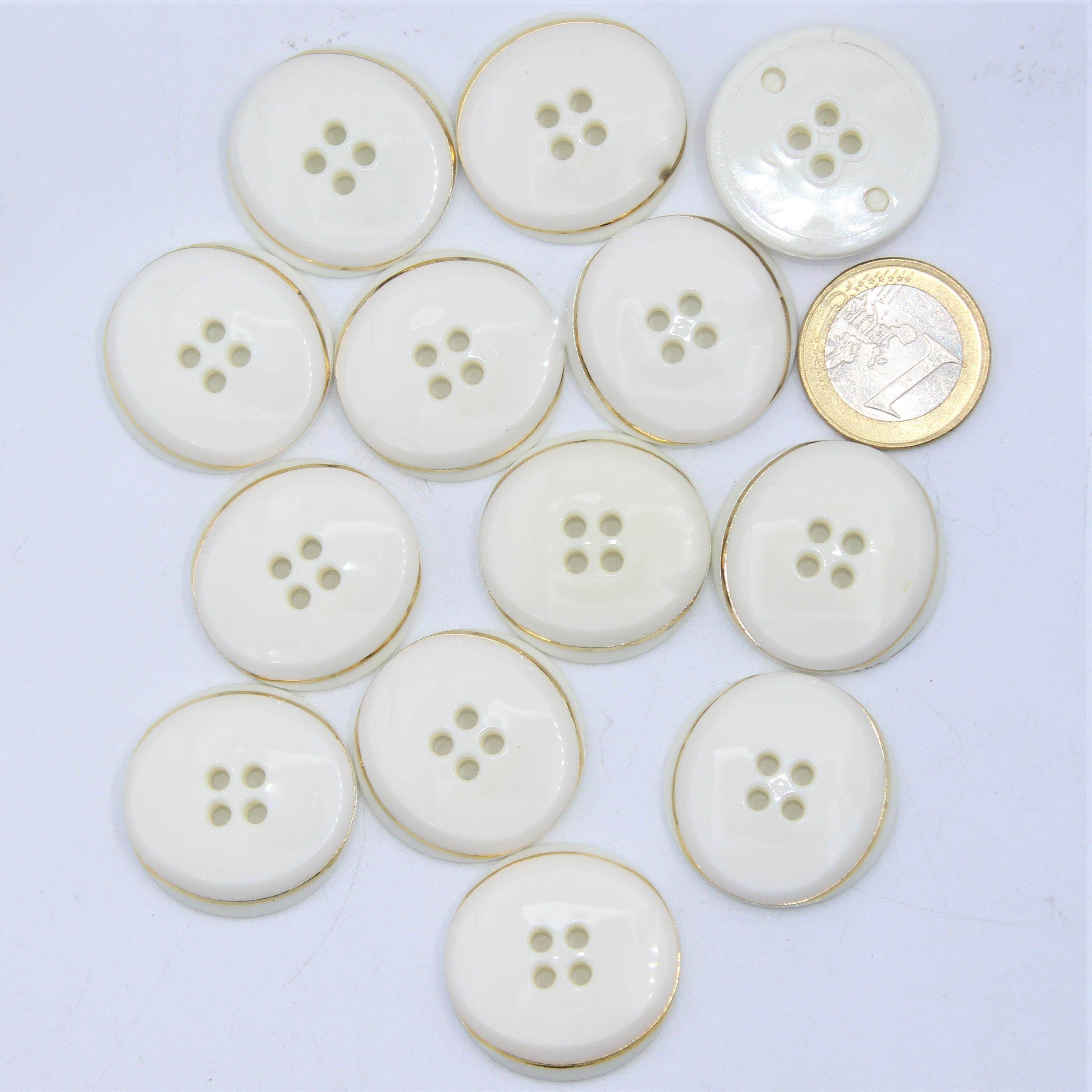 White Blazer Nylon Button With Gold outline 4 holes #KN44000 - ACCESSOIRES LEDUC BV