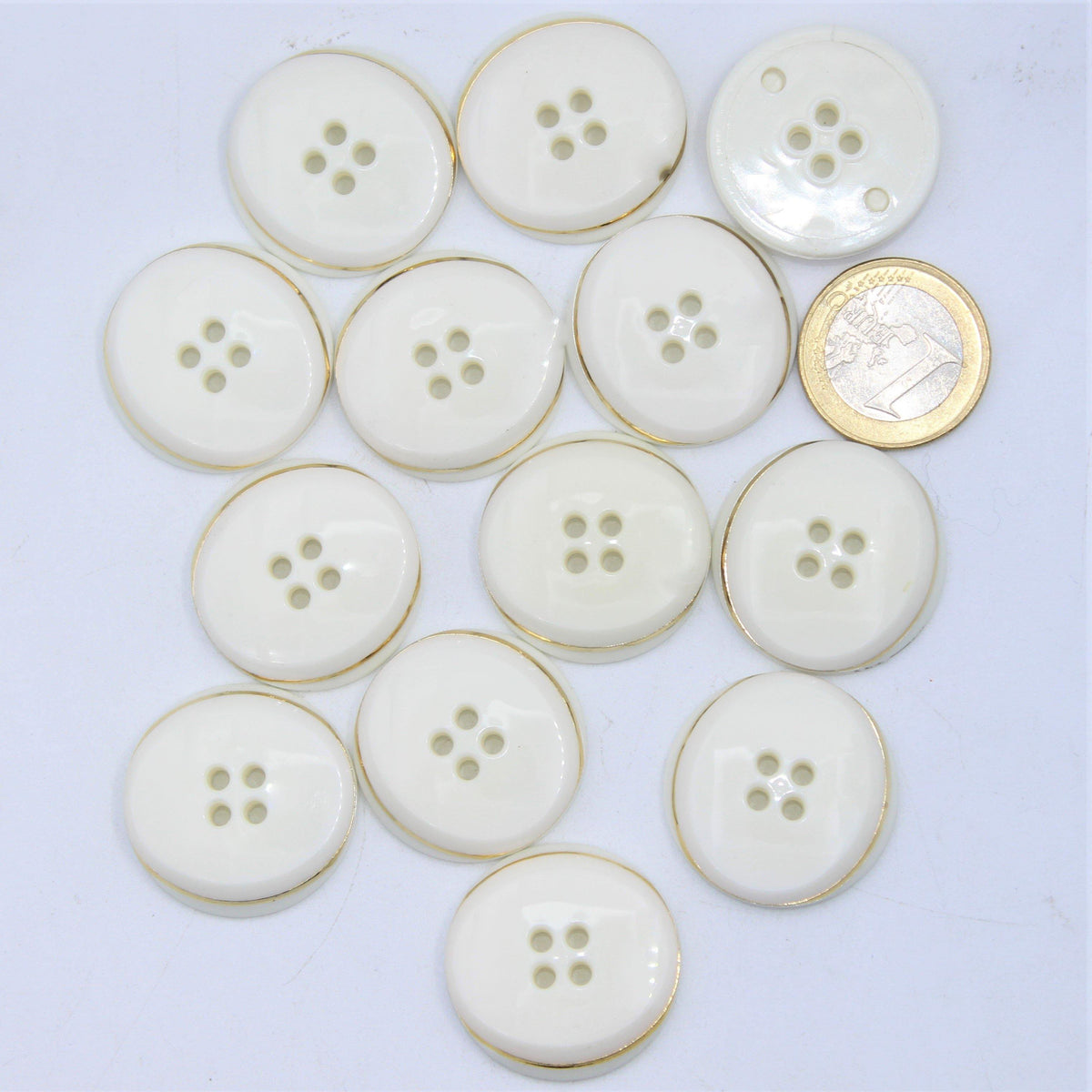 White Blazer Nylon Button With Gold outline 4 holes #KN44000 - ACCESSOIRES LEDUC BV