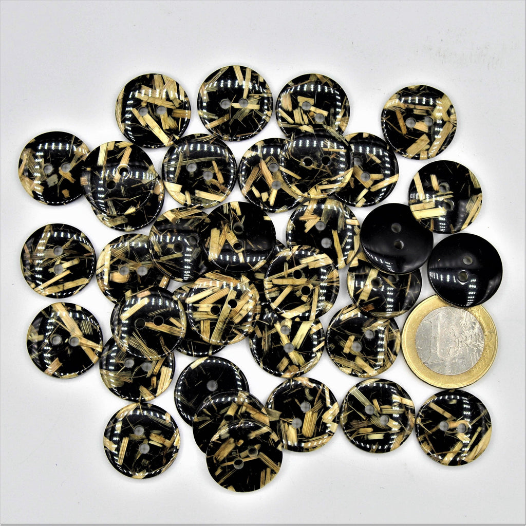 Polyester Shinny Button Wood chips on black background 2 holes #KP24000 - ACCESSOIRES LEDUC