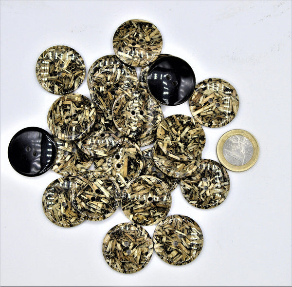 Polyester Shinny Button Holzspäne auf schwarzem Hintergrund 2 Löcher #KP24000 - ACCESSOIRES LEDUC
