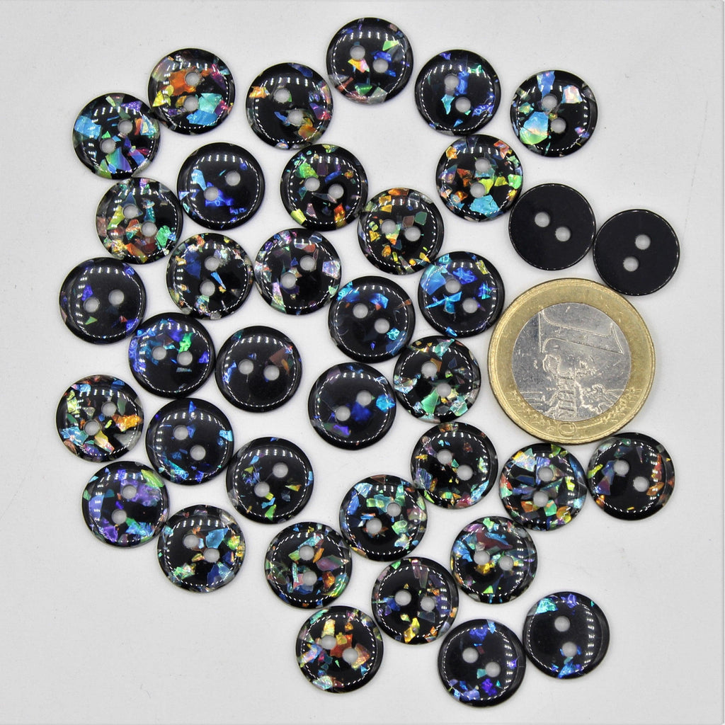 Polyester  Shinny Multicolor Button  on Black background 2 holes #KP24004 - ACCESSOIRES LEDUC