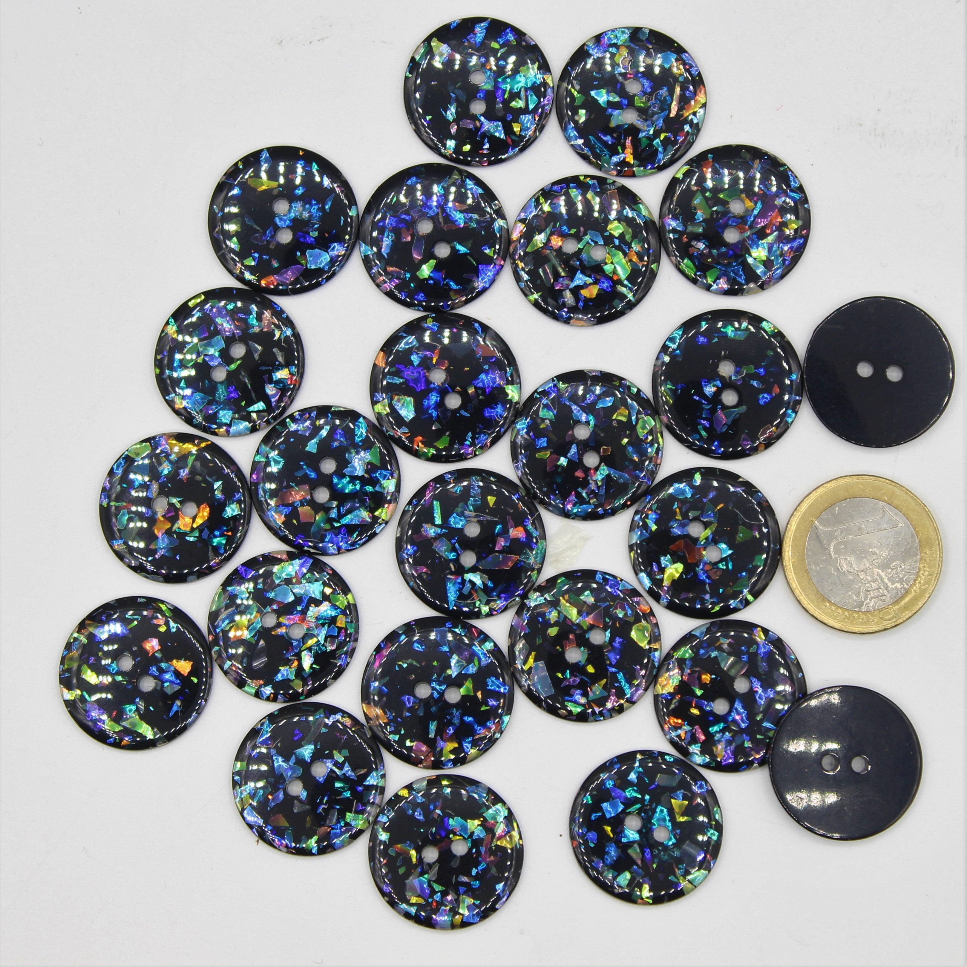 Polyester  Shinny Multicolor Button  on Black background 2 holes #KP24004 - ACCESSOIRES LEDUC