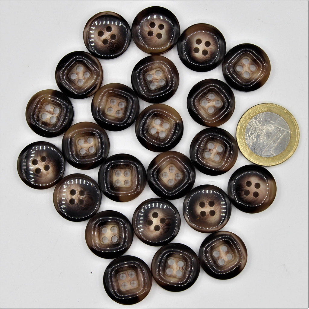 Polyester  Marble Button 2 Colors Brown 4 Holes #KP44001 - ACCESSOIRES LEDUC