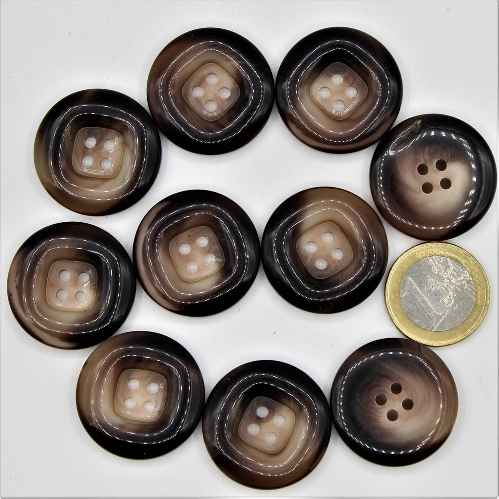 Polyester  Marble Button 2 Colors Brown 4 Holes #KP44001 - ACCESSOIRES LEDUC
