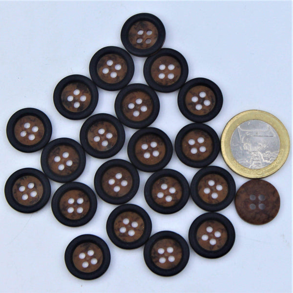 Polyester Button with Black outline on Brown background 4 Holes #KP44002 - ACCESSOIRES LEDUC BV