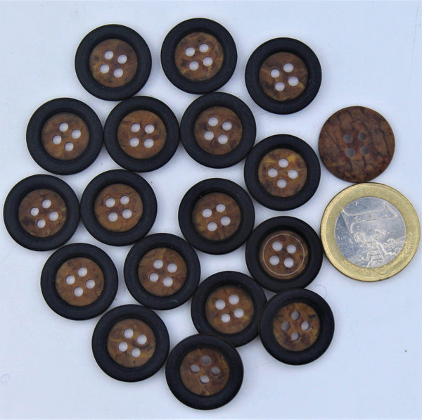 Polyester Button with Black outline on Brown background 4 Holes #KP44002 - ACCESSOIRES LEDUC BV