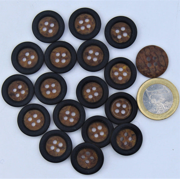 Polyester Button with Black outline on Brown background 4 Holes #KP44002 - ACCESSOIRES LEDUC