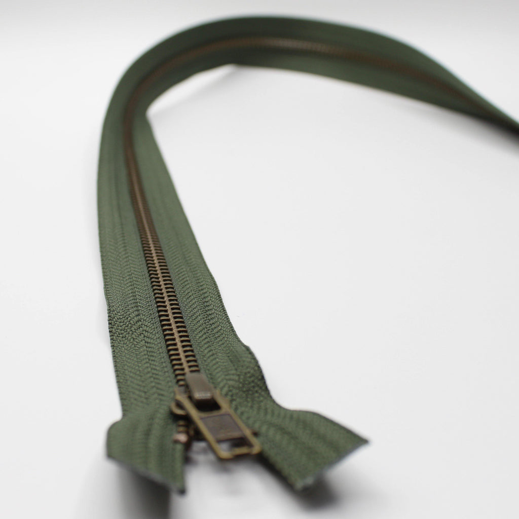 YKK - 80cm Metall-Antik-Bronze-Reißverschluss für Jacken - One Way Open end - ACCESSOIRES LEDUC