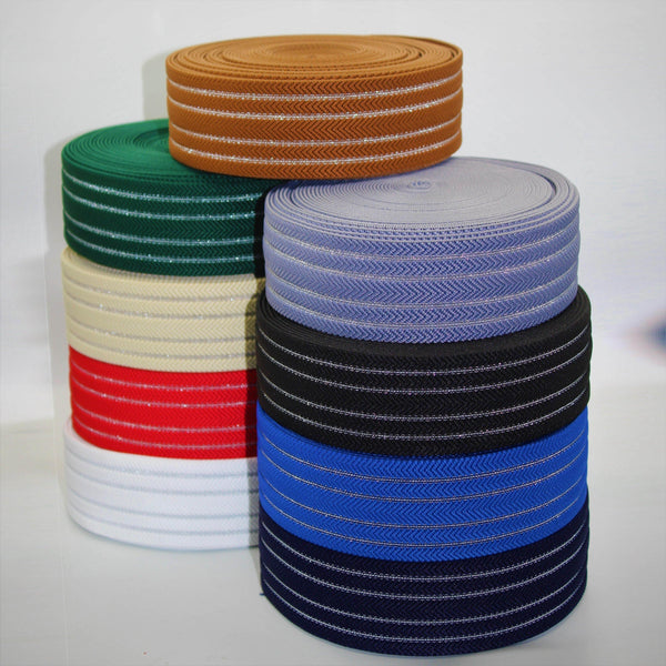 Silver Stripes Herringbone Elastic 50mm #ELA1313 - ACCESSOIRES LEDUC BV