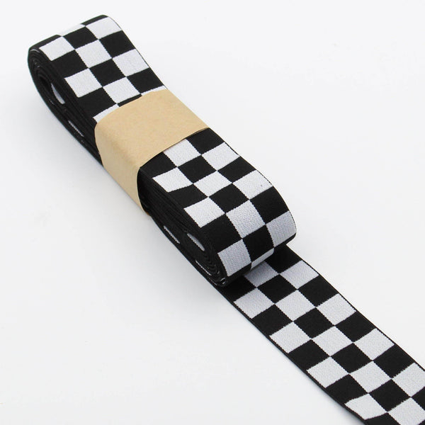 10 meters Check Elastic 4cm Black + White - ACCESSOIRES LEDUC BV