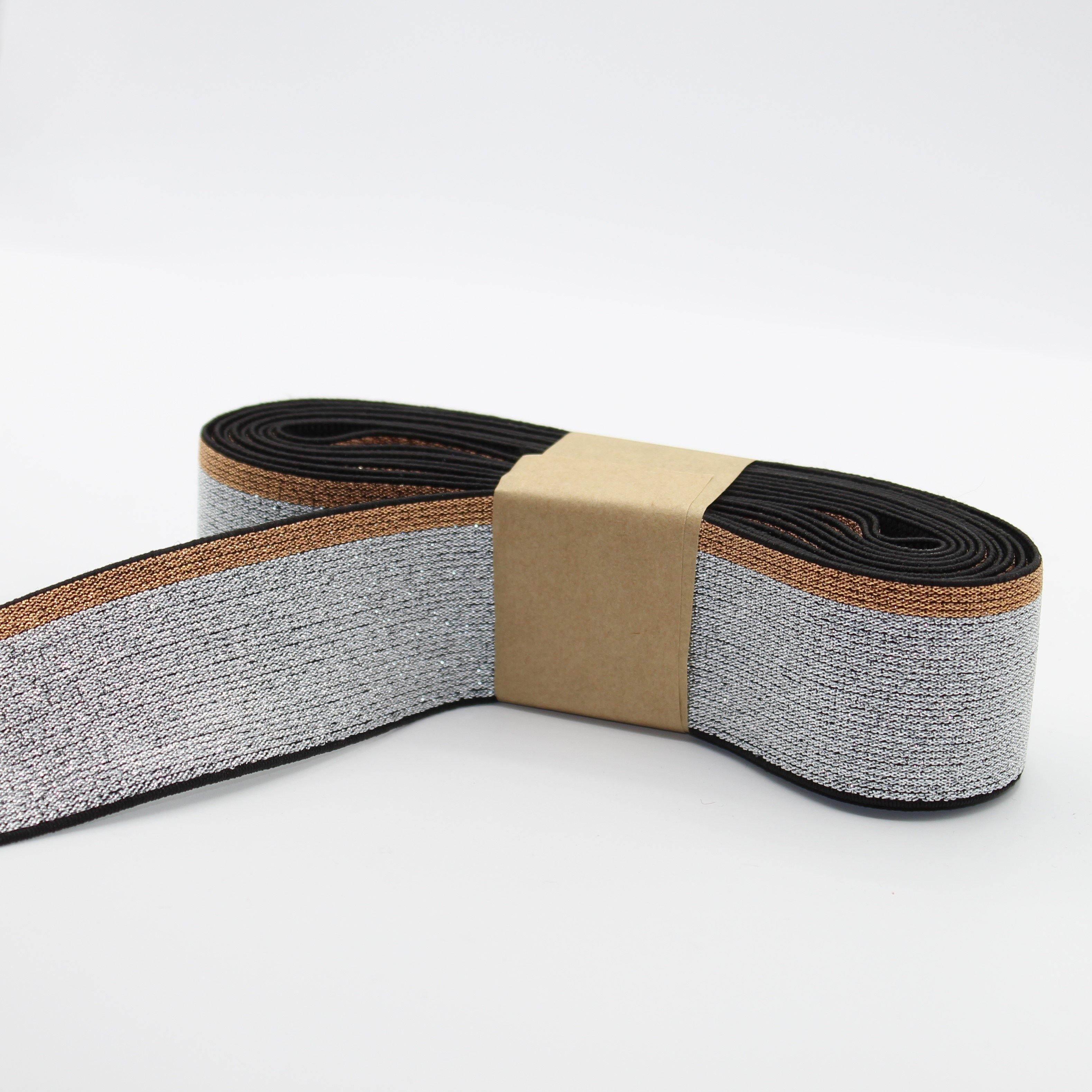 5 METERS - 40mm All Lurex Elastic with Side Stripe #ELA2098 - ACCESSOIRES LEDUC BV